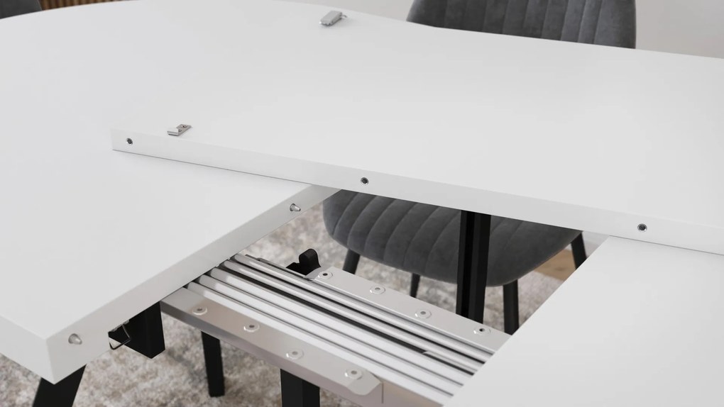 Mazzoni EXPANSO Wit mat / zwarte poten - OVALE UITSCHUIFTAFEL 160-360 cm VOOR 16-18 PERSONEN
