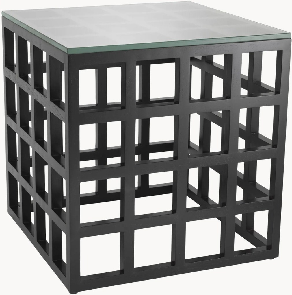 Bijzettafel Cubico van mindihout met glazen tafelblad