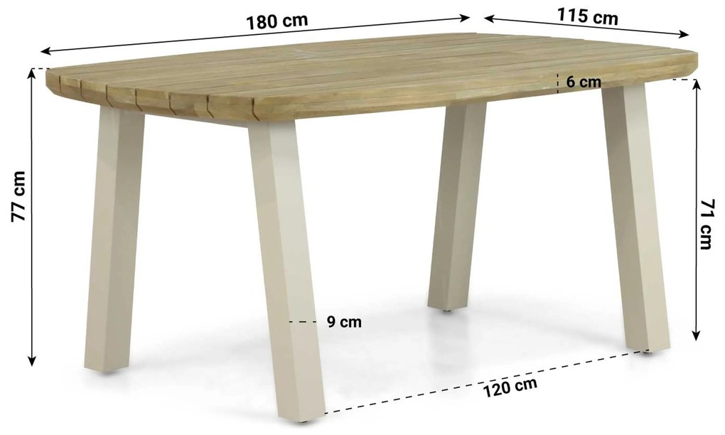 Dining Tuintafel rechthoekig 180 x 100 cm Aluminium/Teak Taupe Falcon/Glasgow