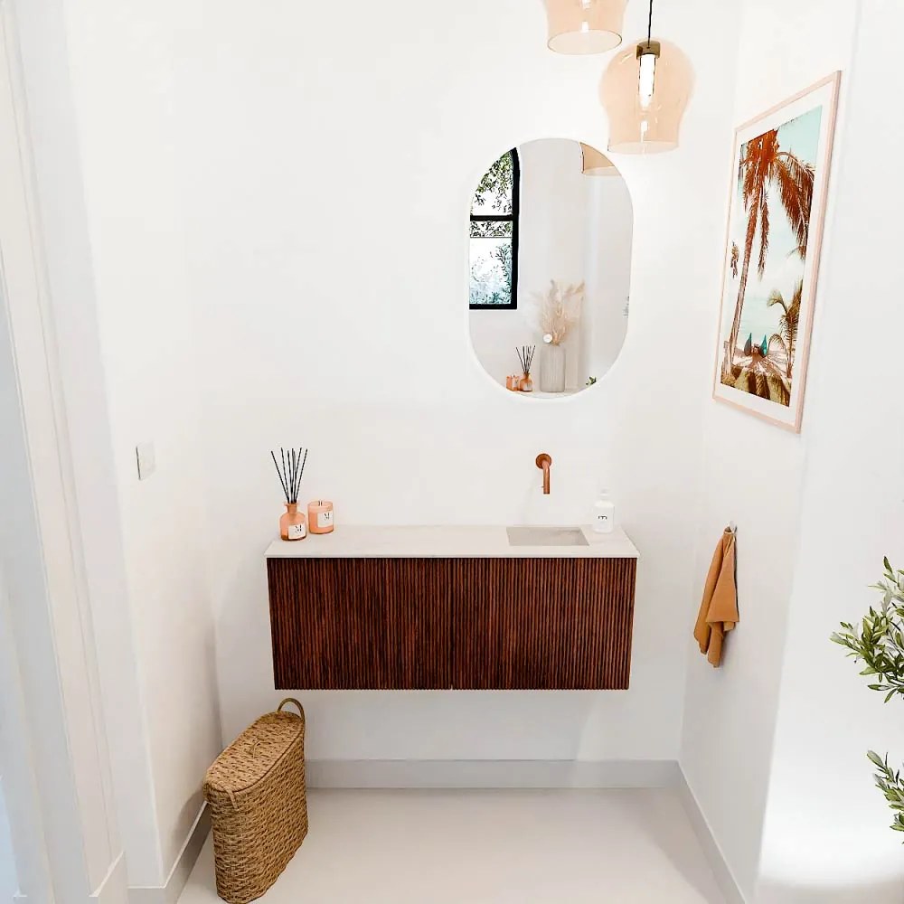Mondiaz Joya DLux 100cm toiletmeubel ruby met wastafel faye rechts zonder kraangat meli