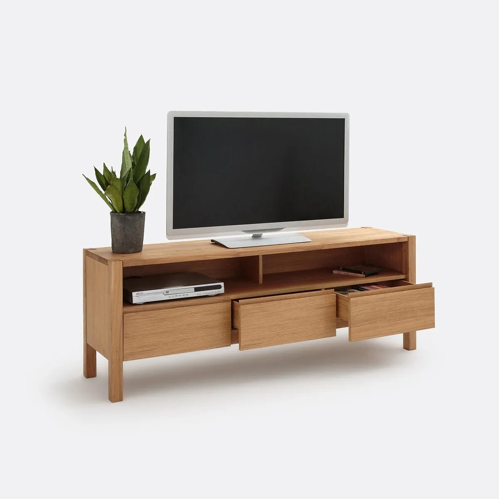 Eiken en eikenfineer TV-meubel 160 cm, ADÉLITA