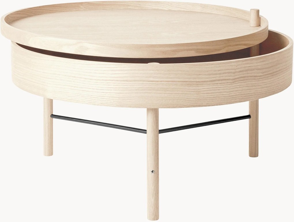 Ronde eikenhouten salontafel Turning Table met opbergruimte