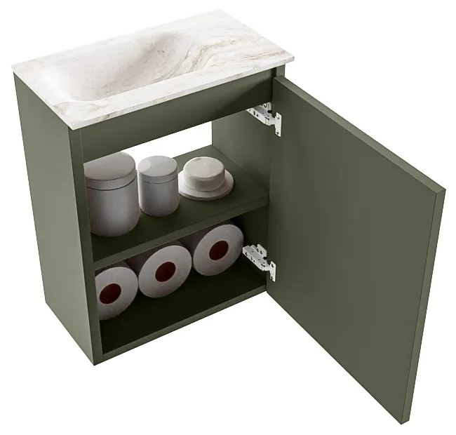 Mondiaz Ture DLux toiletmeubel 40cm army met wastafel frappe links met kraangat