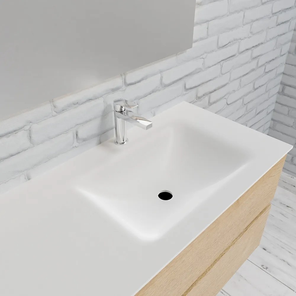 Zaro Valencia Solid Surface badmeubel 150cm licht eiken 1 kraangat spoelbak rechts met 2 lades