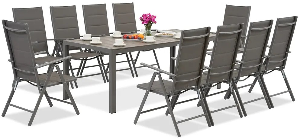 Garden Point grijze aluminium tuinmeubelen met grote Polywood Verona tafel voor 10 personen