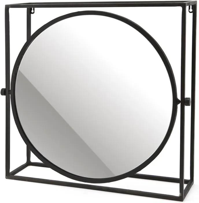 By-Boo Mirror In Frame Round Zwarte Ronde Spiegel - 52x50cm