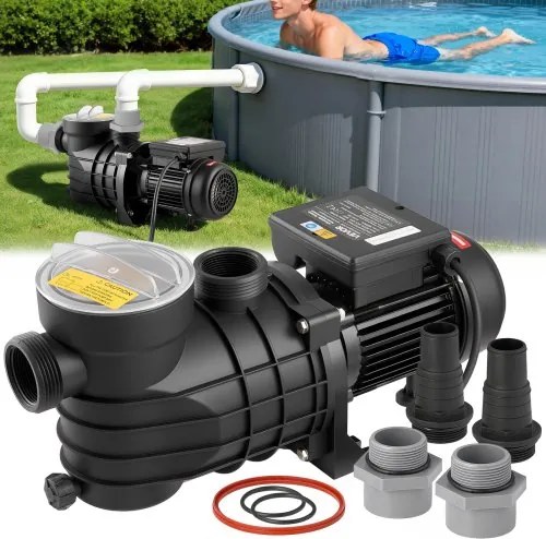 VEVOR zwembadpomp 180 W, filterpomp met een maximale doorstroomsnelheid van 10.800 l/u, eentraps zwembadpomp, 2850 tpm, maximale opvoerhoogte van 8 m, inclusief filtermand en deksel, voor bovengrondse zwembaden, zwembaden en spa's.