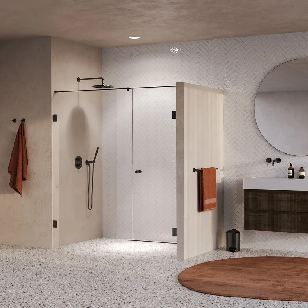 Brauer Void Carving profielloze nisdeur 170cm met draaideur 70cm aan muur gunmetal geborsteld PVD