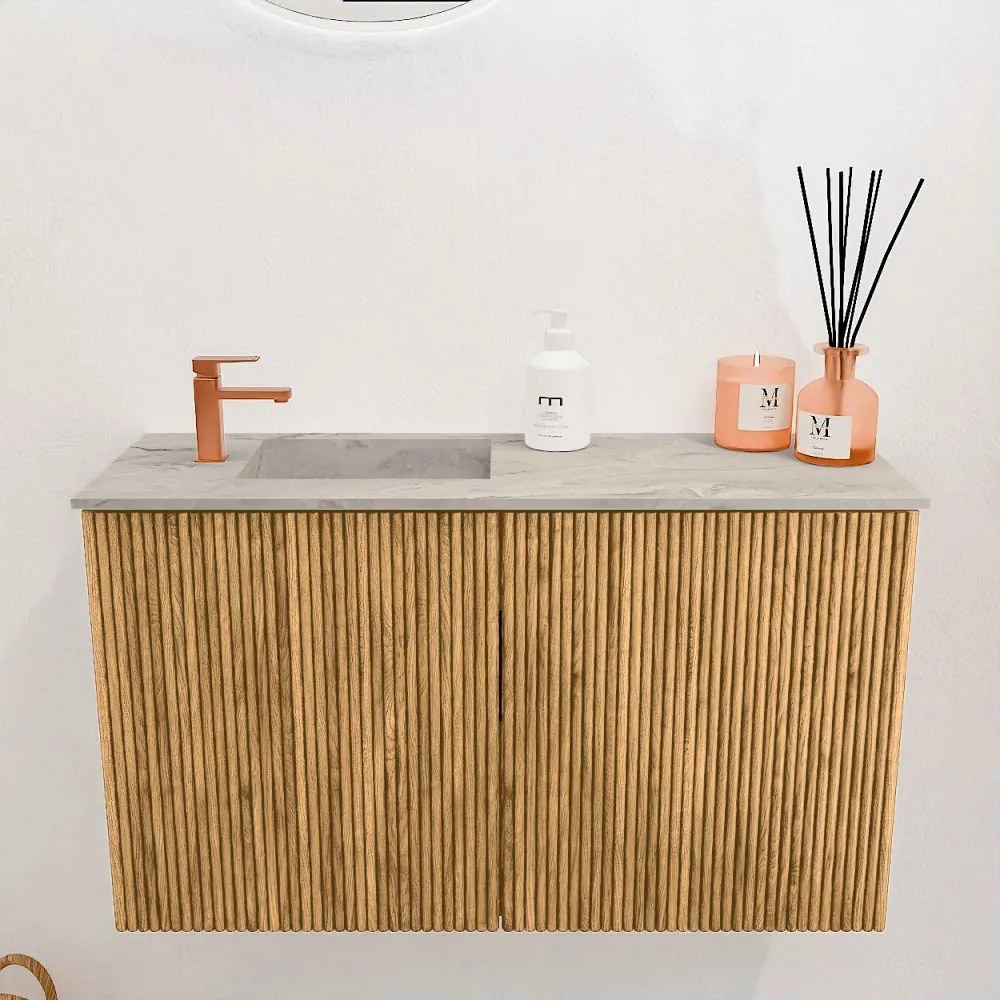 Mondiaz Joya DLux 70cm toiletmeubel oak met wastafel faye links 1 kraangat glace