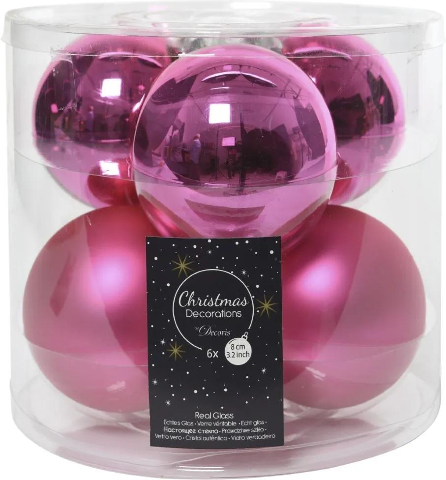 Kerstballen glas glans-mat dia 8 cm knal roze