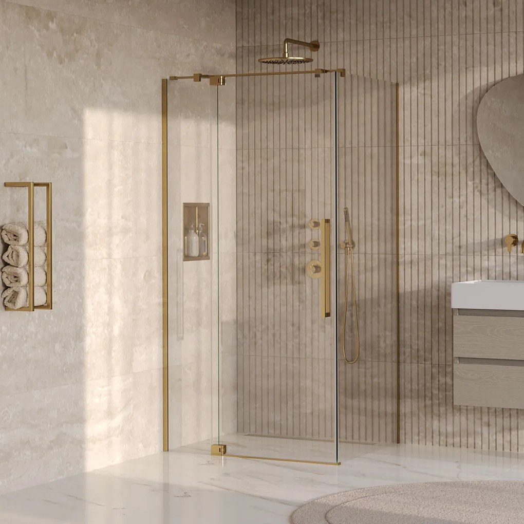 Brauer Stellar douchecabine met draaideur 100x80cm messing geborsteld PVD