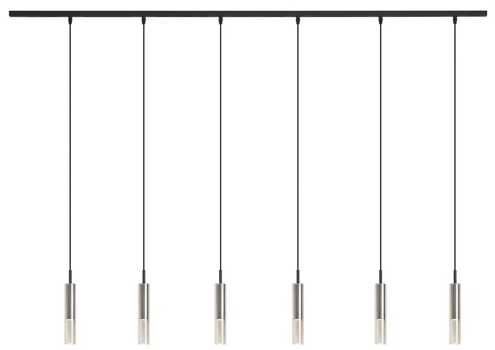 Modern railsysteem zwart met 6 hanglampen zwart met smoke glas 1-fase - Slimline Loyce Modern G9 Binnenverlichting Lamp