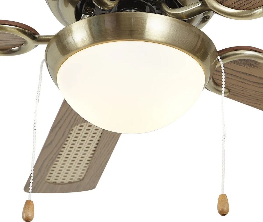 Plafondventilator messing met hout print en rotan 105cm met trekschakelaar - Mistral Majas