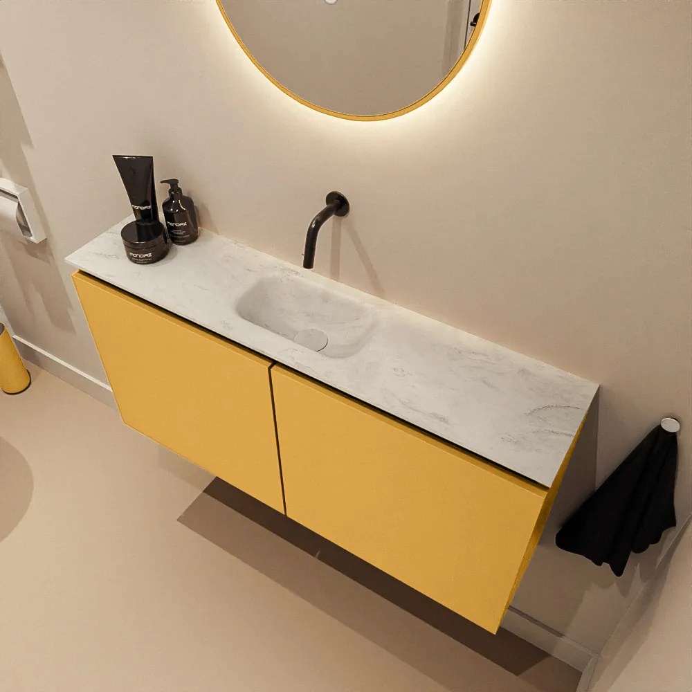 Mondiaz Ture DLux toiletmeubel 100cm ocher met wastafel opalo midden zonder kraangat