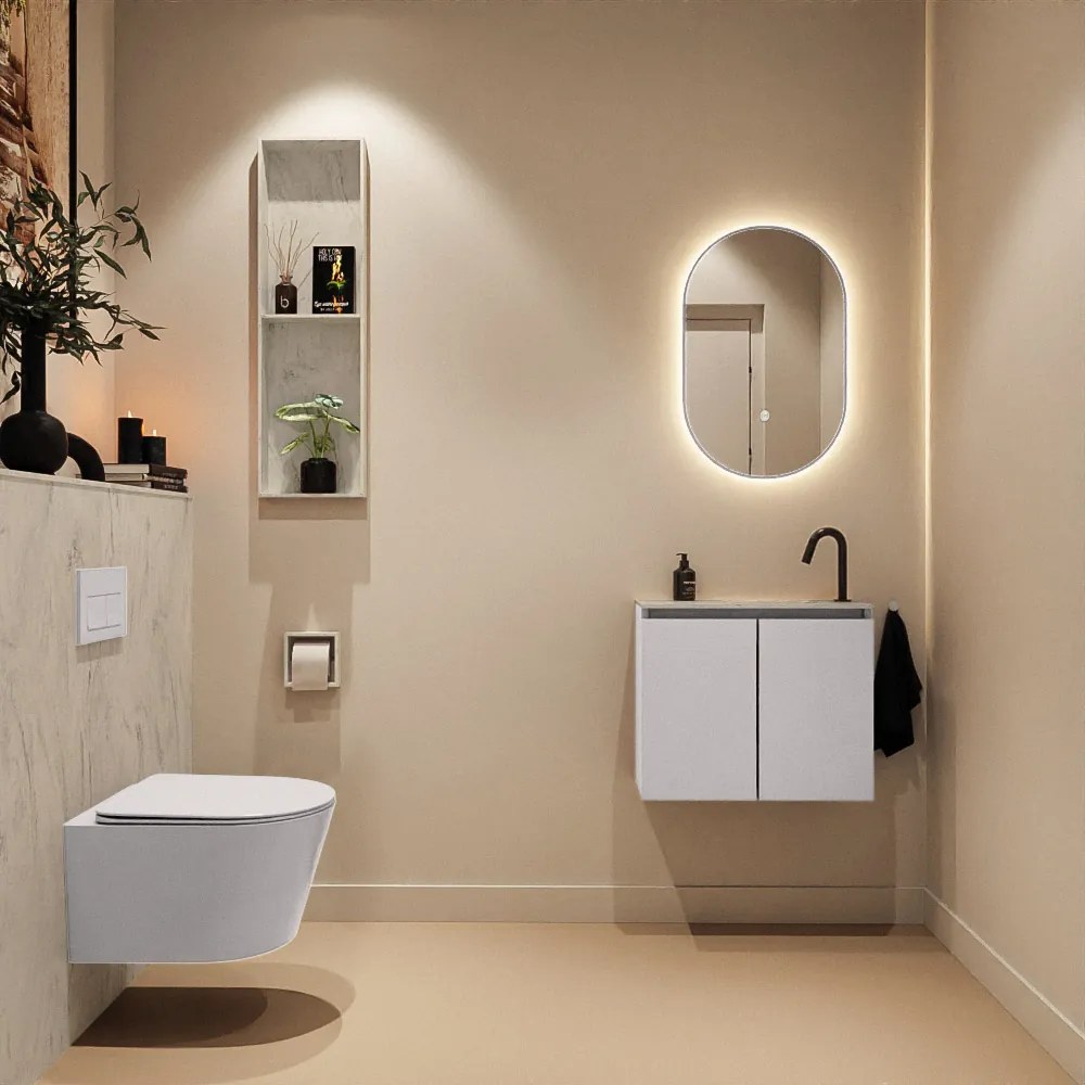 Mondiaz Ture DLux toiletmeubel 60cm cale met wastafel opalo rechts met kraangat