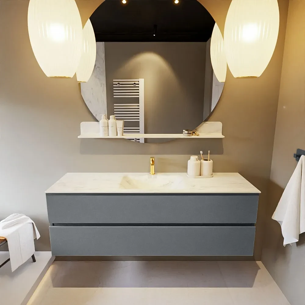 Mondiaz Vica DLux badmeubel 150cm plata 2 lades met wastafel opalo midden 1 kraangat