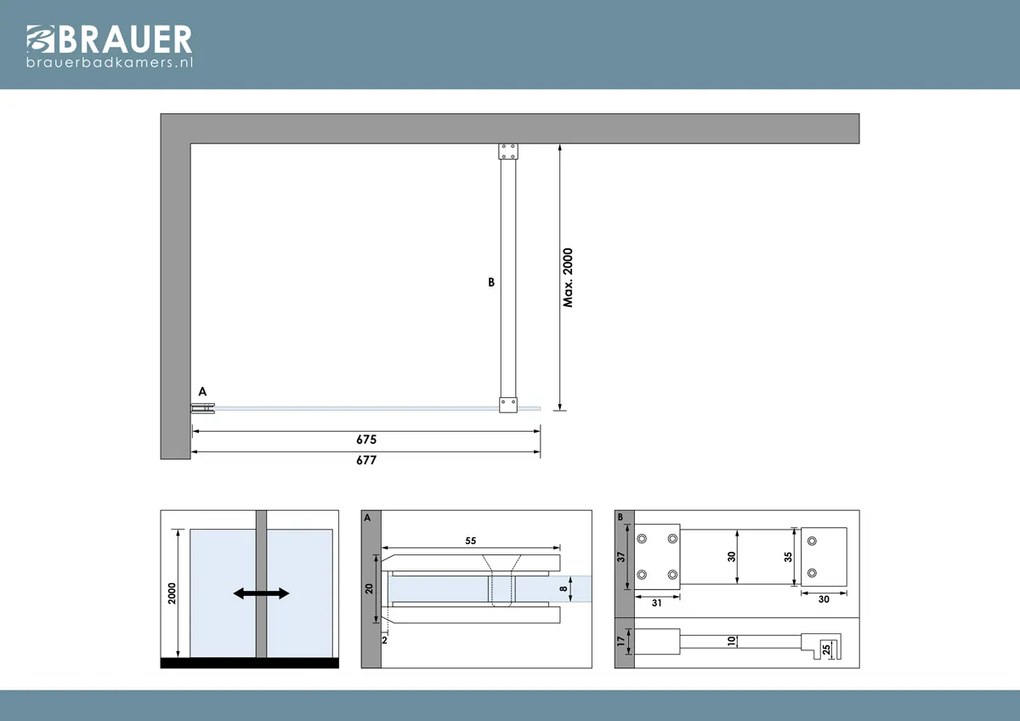 Brauer Void profielloze inloopdouche 70cm RVS geborsteld PVD