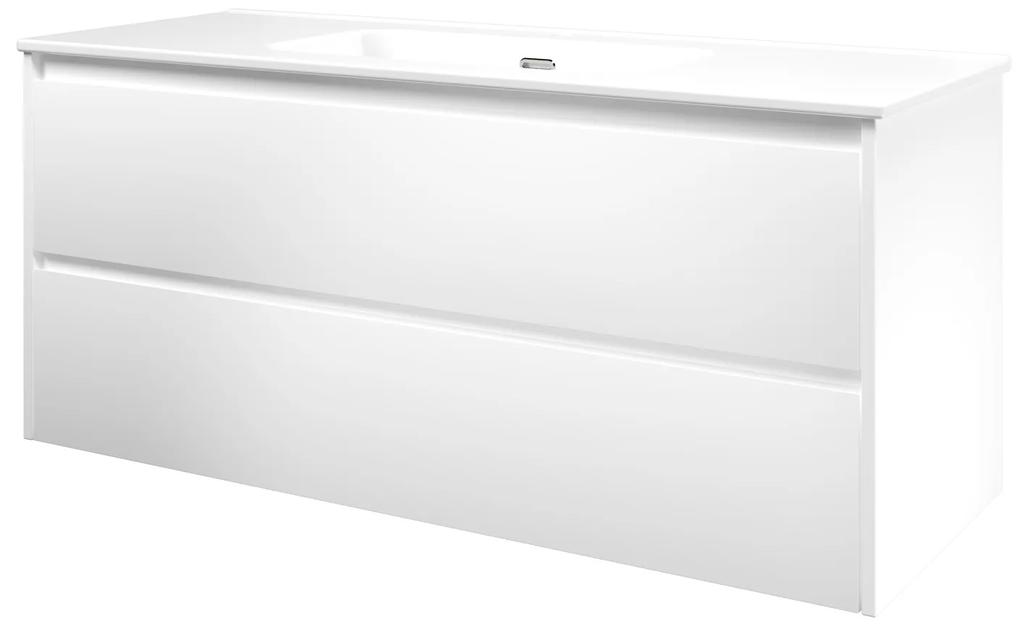 Elegant badmeubel met keramische wastafel enkel met 1 kraangat en onderkast symmetrisch - Mat wit - 120x46cm (bxd)