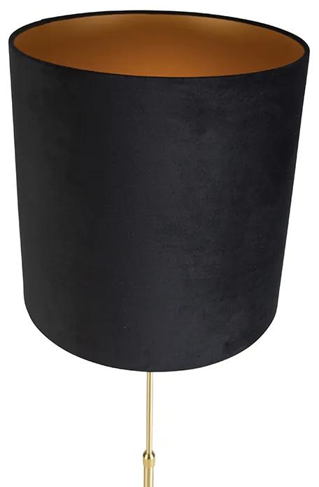 Vloerlamp goud/messing met velours kap zwart 40/40 cm - Parte Klassiek / Antiek E27 cilinder / rond rond Binnenverlichting Lamp