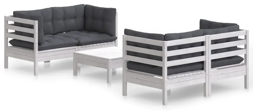 vidaXL 5-delige Loungeset met antracietkleurige kussens grenenhout
