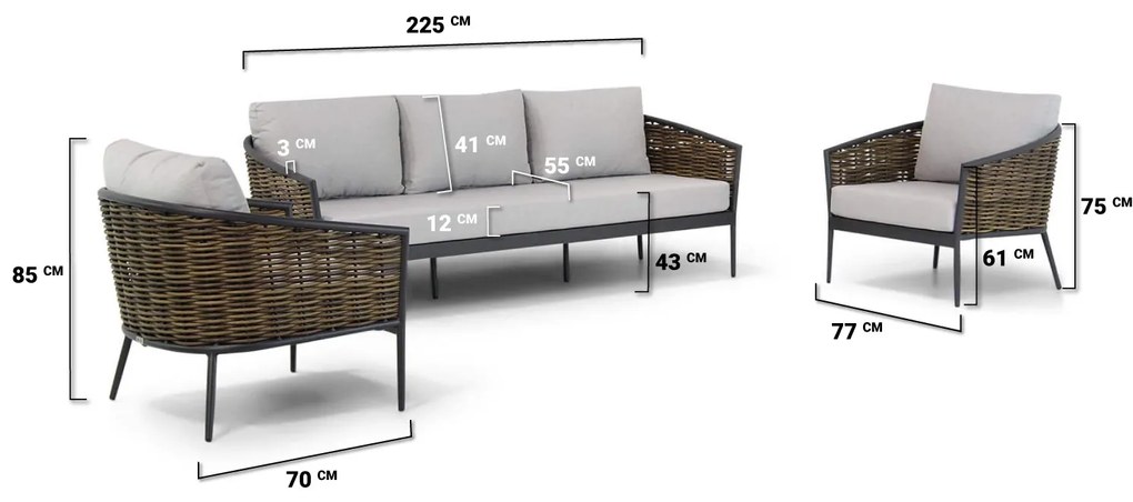 Stoel en Bank Loungeset 5 personen Aluminium Taupe  Coco Coco Palm