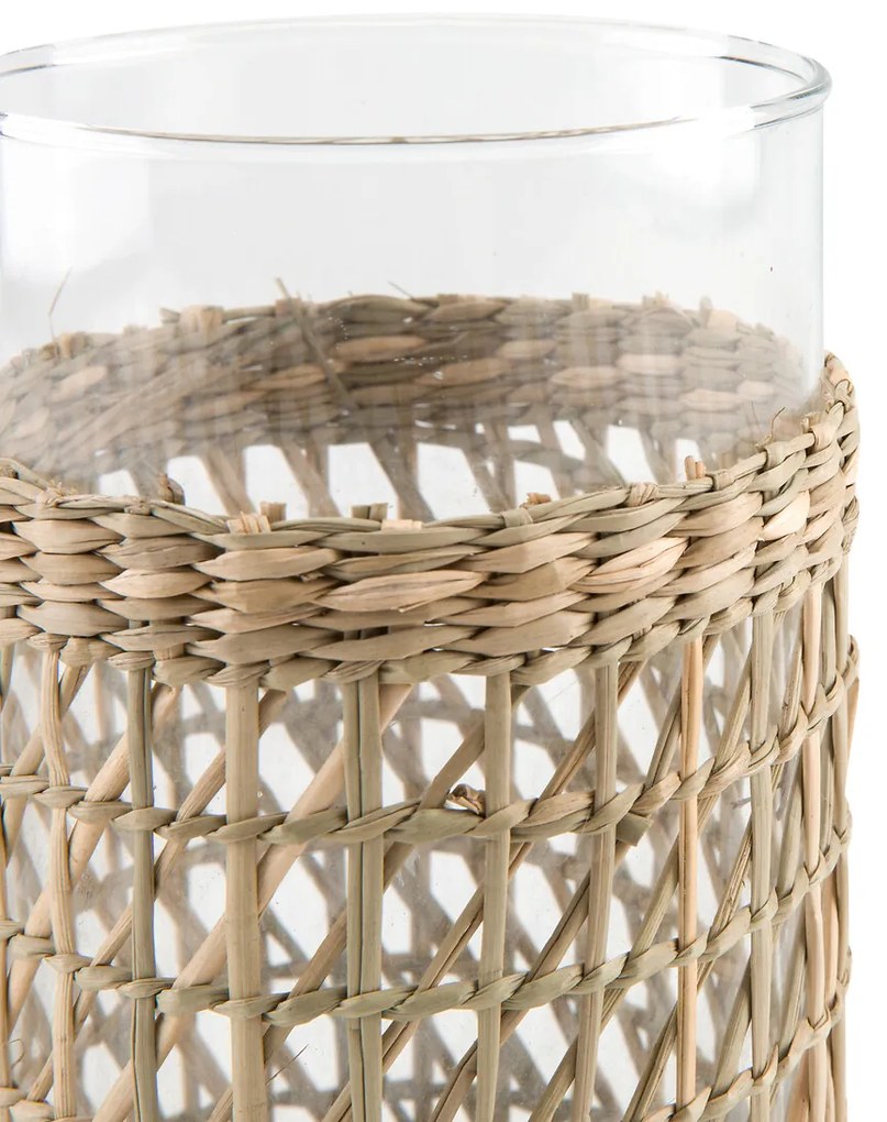 Vaas in glas en gevlochten herbarium H20 cm, Kezia