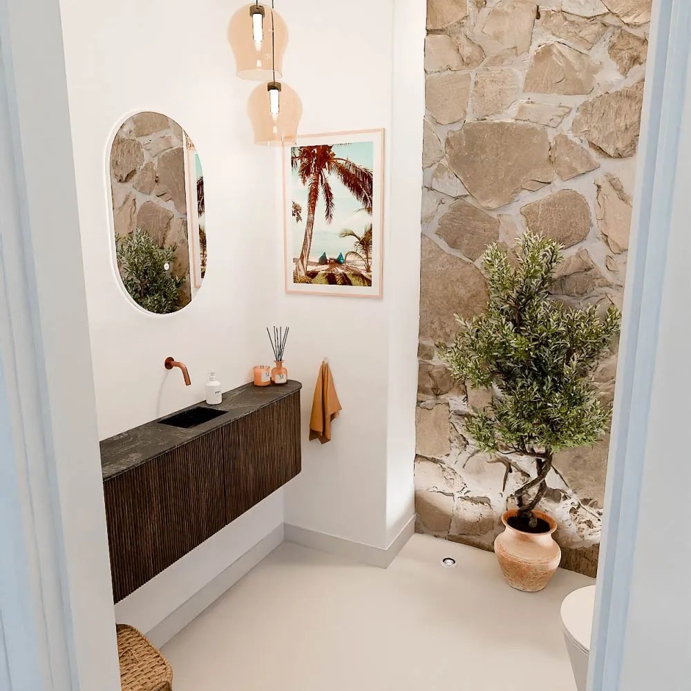 Mondiaz Joya DLux 125cm toiletmeubel ronding links/rechts walnut met wastafel faye midden zonder kraangat lava