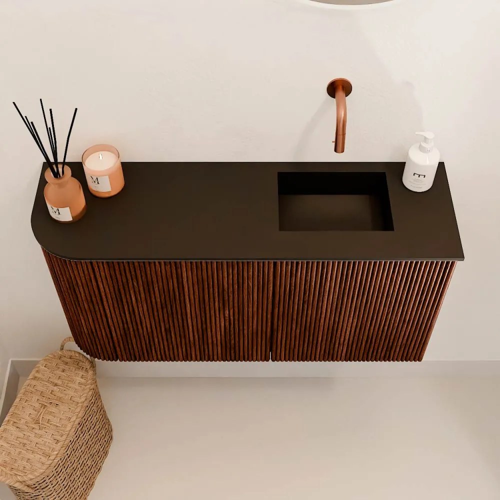 Mondiaz Joya 80cm toiletmeubel ronding links ruby met wastafel faye rechts zonder kraangat urban