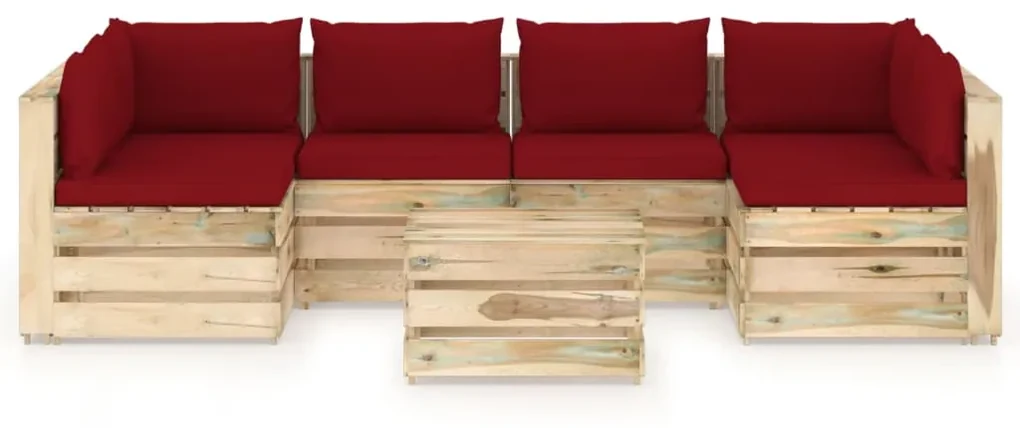 vidaXL 7-delige Loungeset met kussens groen geïmpregneerd hout