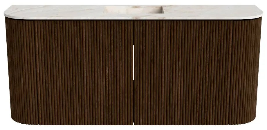 Mondiaz Joya DLux 95cm toiletmeubel ronding links/rechts walnut met wastafel faye midden zonder kraangat frappe