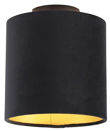 Stoffen Plafondlamp met velours kap zwart met goud 20 cm - Combi zwart Klassiek / Antiek E27 rond Binnenverlichting Lamp