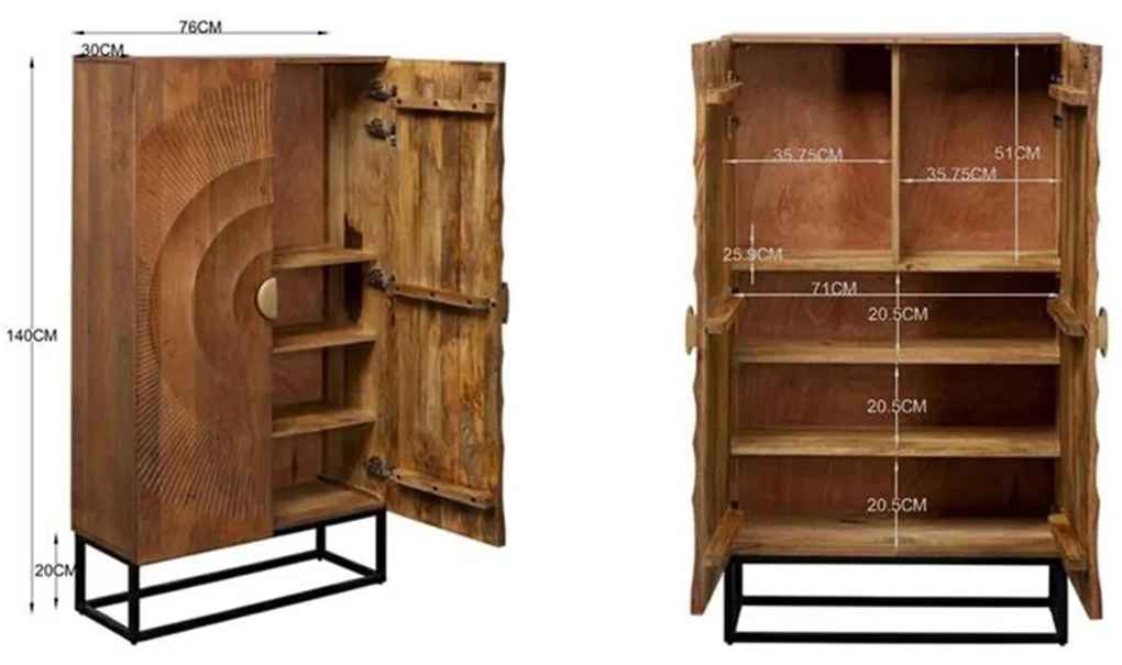 Unieke Kast Met Houtsnijwerk Deuren - 76x30x140cm.
