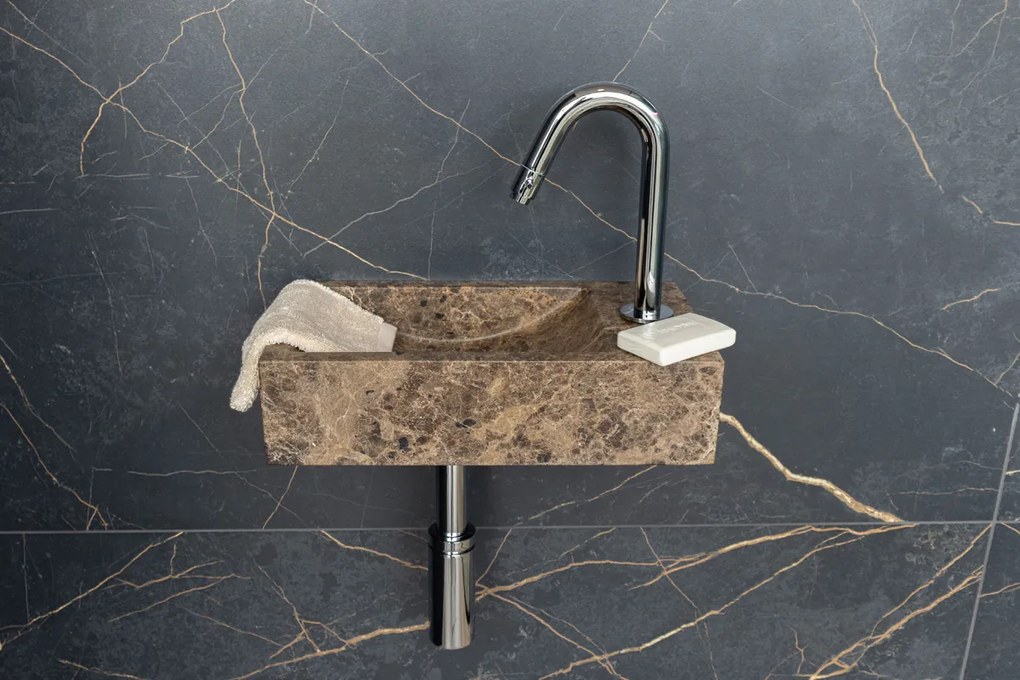 Saniclear Dark Emperador fonteinset met gebogen kraan in chroom