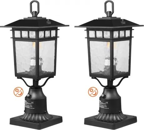 VEVOR 2-pack schemer-tot-zonsopgang buitenlantaarnpalen, 400 mm waterdichte lantaarnpaallampen met 3,5 inch glazen kap op zuilbevestiging, bliksembestendige buitenlantaarnpaal voor op terras en tuinpad