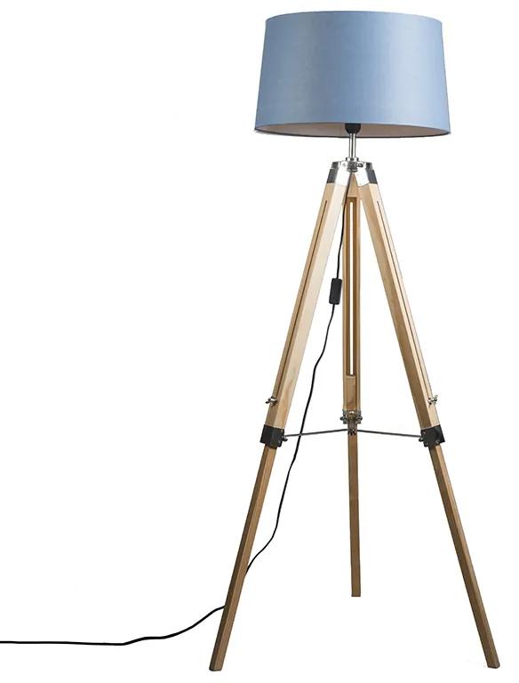 Vloerlamp Tripod naturel met kap 45cm linnen blauw Design, Industriele / Industrie, Retro Binnenverlichting Lamp