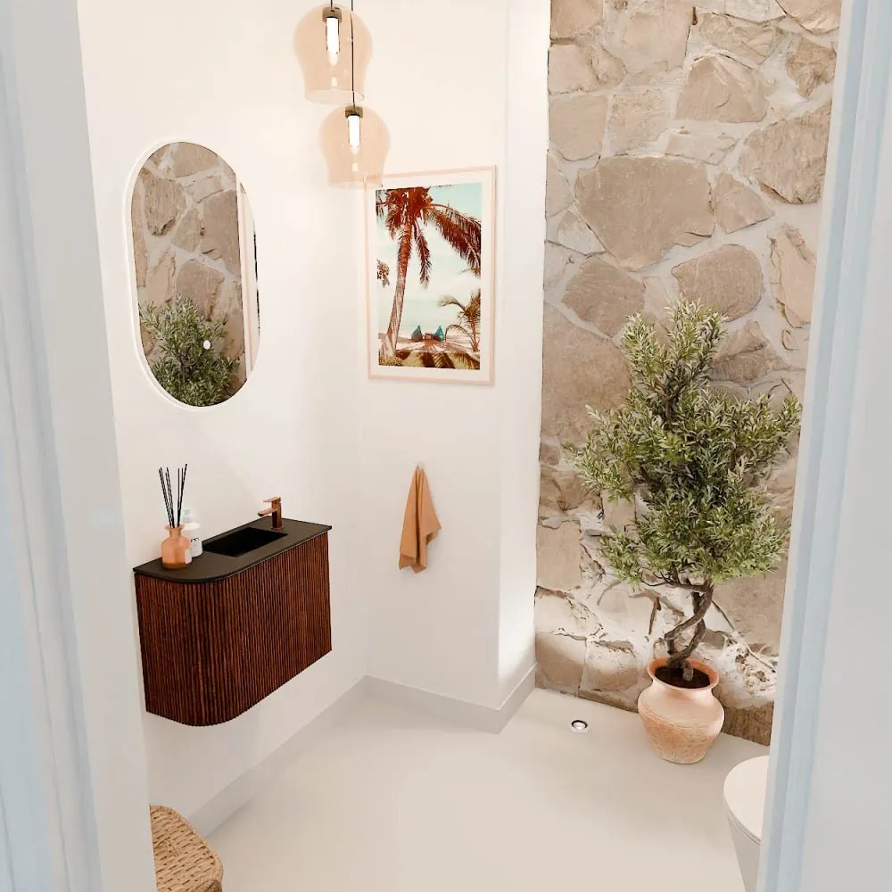 Mondiaz Joya 50cm toiletmeubel ronding links ruby met wastafel faye rechts 1 kraangat urban