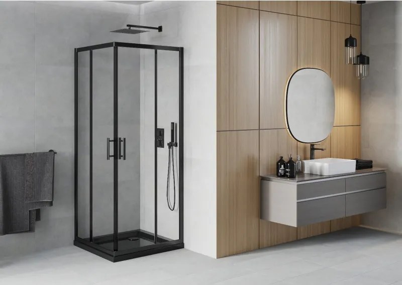 Mexen Rio kwadratische douchecabine 90 x 90 cm, transparant, zwart + Flat douchebak, zwart - 860-090-090-70-00-4070B