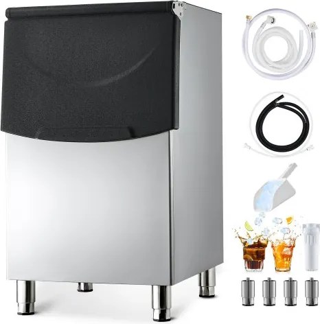 VEVOR ijscontainer voor commerciële ijsmachines (capaciteit 113 kg), roestvrijstalen ijscontainer met antislip rubberen voetjes, voor restaurants (alleen de container)