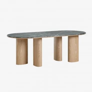 Ovalen Eettafel 220x100 Cm Van Mdf En Marmer Dayana Groen Marmer Udaipur - Sklum