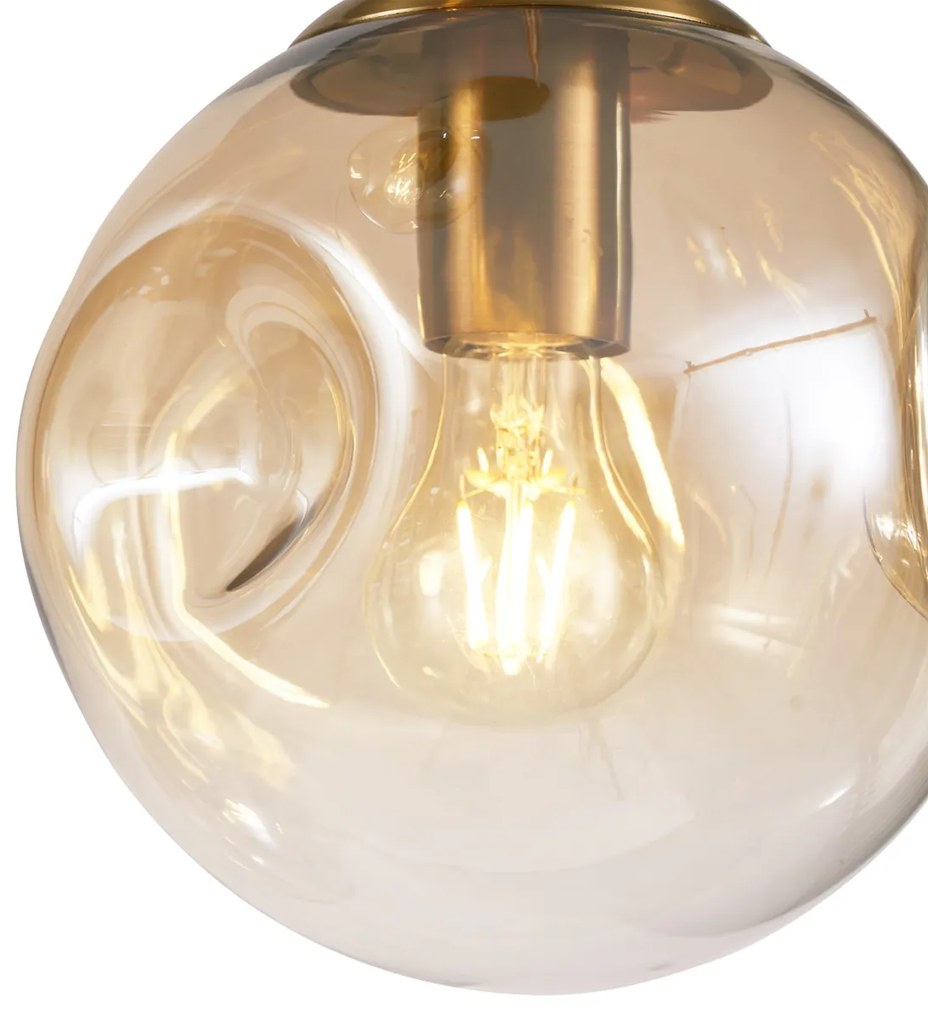 Art Deco hanglamp messing met amber glas 3-lichts - Douglass Art Deco E27 bol / globe / rond Binnenverlichting Lamp