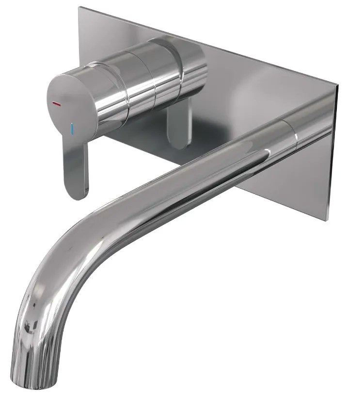 Brauer Chrome Edition ColdStart wastafelkraan inbouw gebogen uitloop met achterplaat model D2 chroom