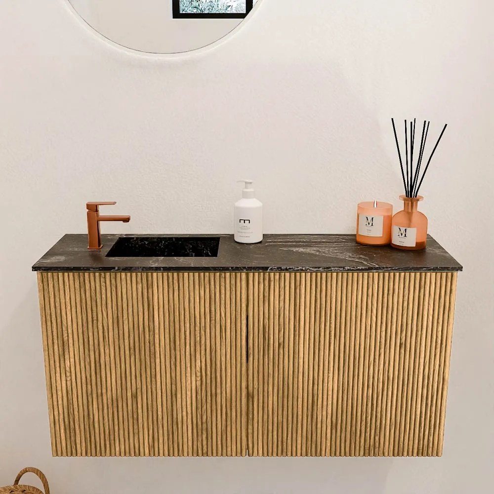 Mondiaz Joya DLux 80cm toiletmeubel oak met wastafel faye links 1 kraangat lava