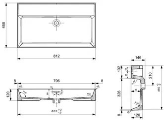 Plieger Kansas wastafel zonder kraangat met overloop 80x46.6cm glans wit