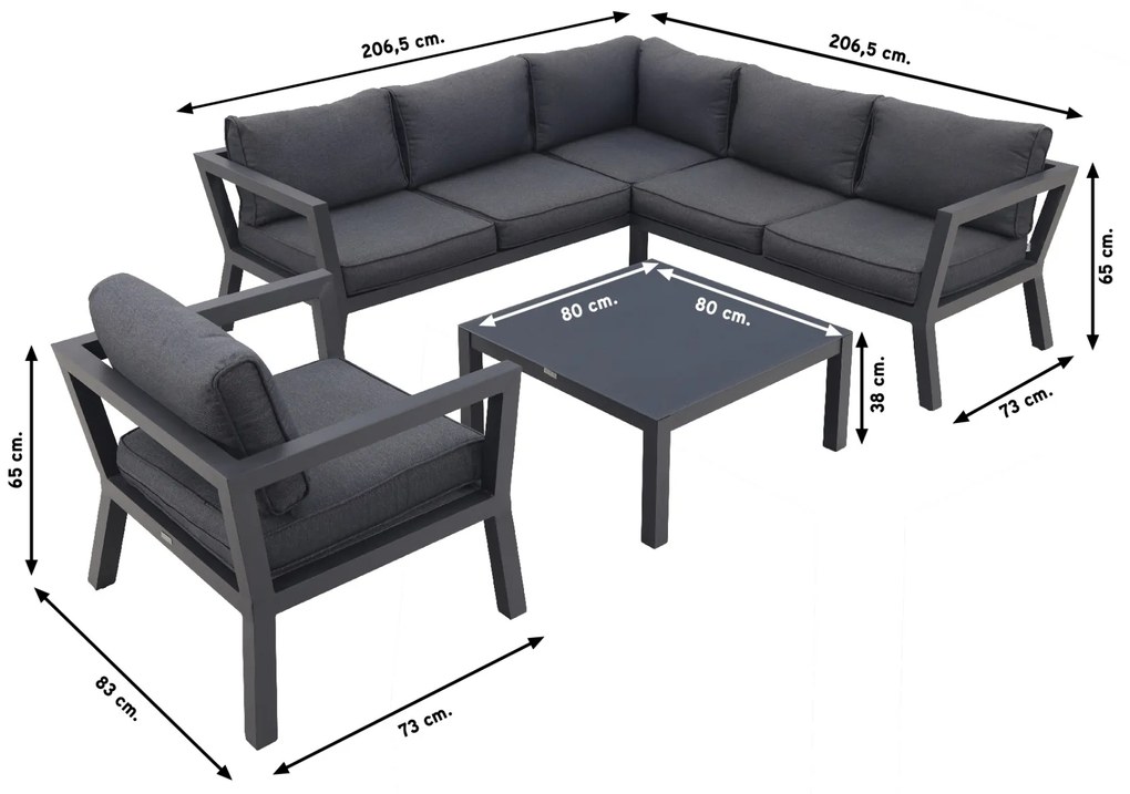 Calgary aluminium loungeset + loungestoel - Carbon