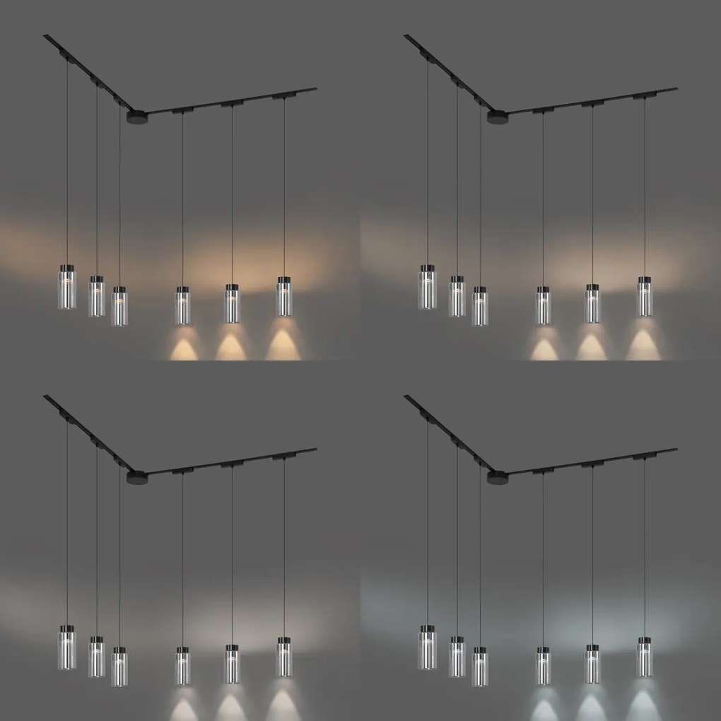 Modern railsysteem met 6 hanglampen zwart 1-fase - Magnetic Vance