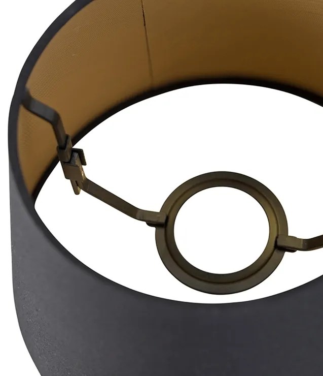 Katoenen lampenkap zwart 20/15/13 met gouden binnenkant