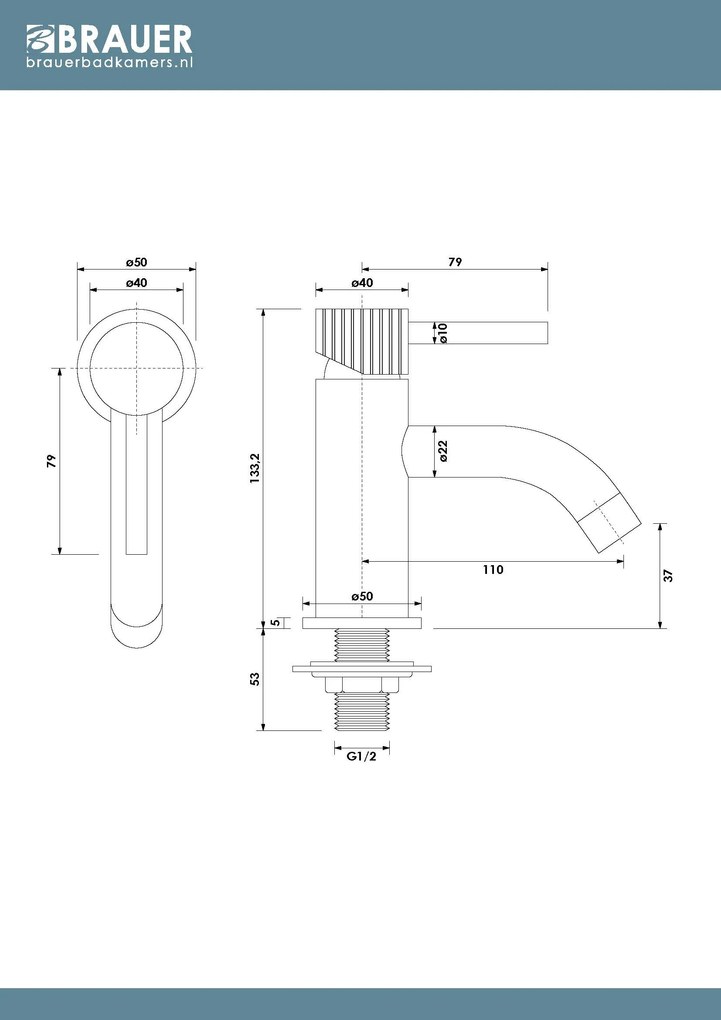 Brauer Stripe opbouw fonteinkraan messing geborsteld PVD