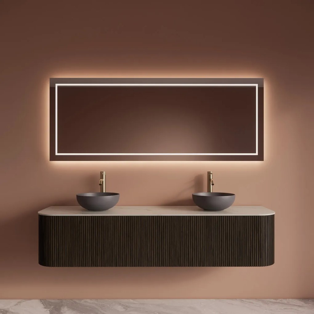 Gliss Design Alluro badmeubel ribbelfront met ronding links/rechts 180cm charcoal en wit marmer toppaneel