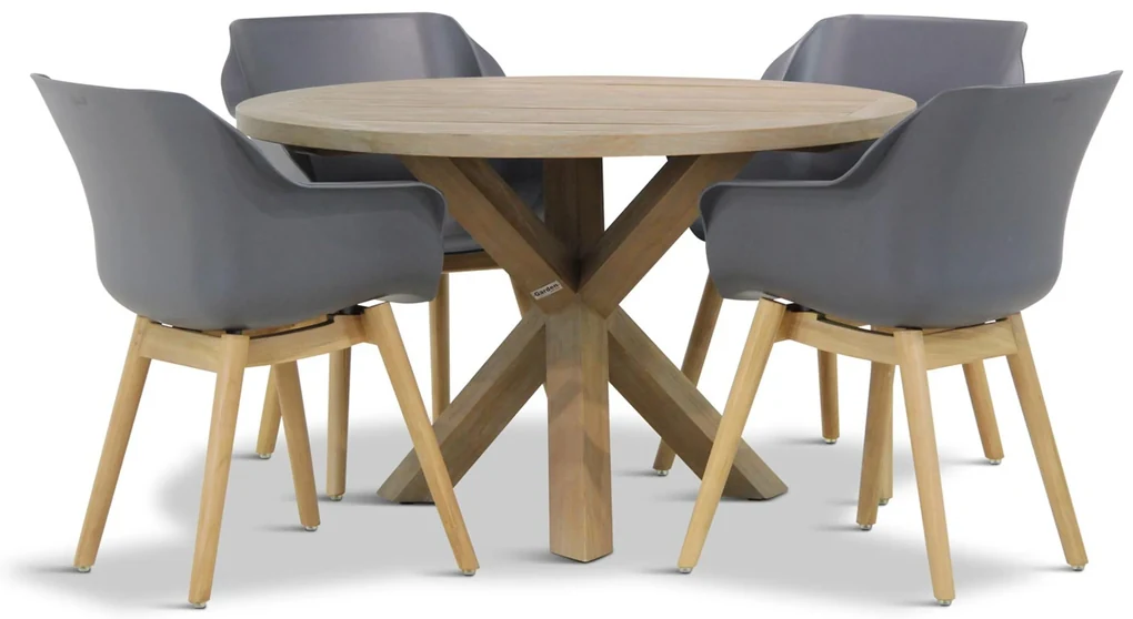 Tuinset Ronde Tuintafel 4 personen 120 cm Kunststof Grijs Hartman ...