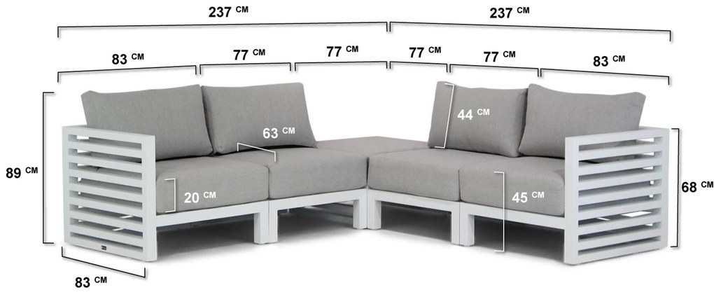 Hoek loungeset 5 personen Aluminium Wit Santika Furniture Santika Jaya